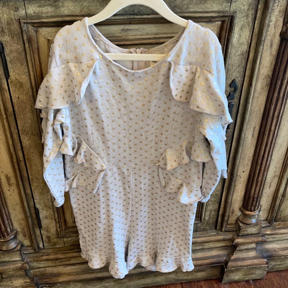 Girls Joyfolie Ivory and Gold Ruffle romper